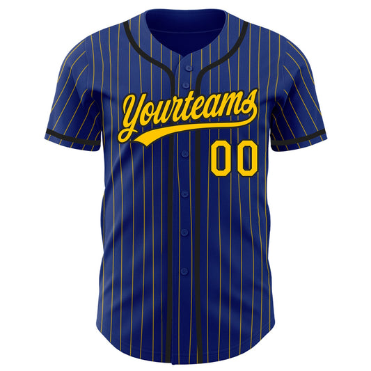 Maxcorners Custom Royal Yellow Pinstripe Black Authentic Baseball Jersey LM2605