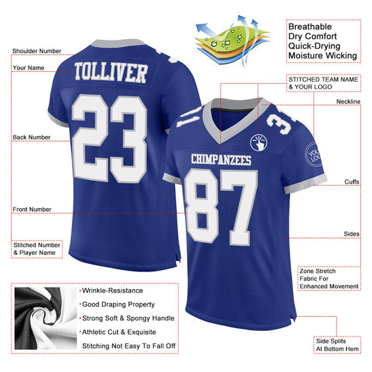 Maxcorners Custom Royal White-Gray Mesh Authentic Football Jersey LM2605