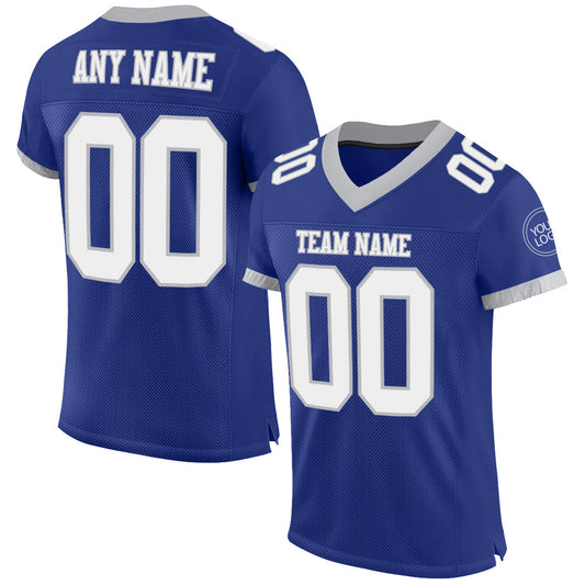 Maxcorners Custom Royal White-Gray Mesh Authentic Football Jersey LM2605