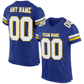 Maxcorners Custom Royal White-Yellow Mesh Authentic Football Jersey LM2605