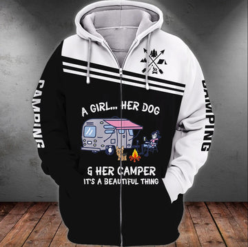 Maxcorners Girl And Her Dog Camping All Over Print 3D