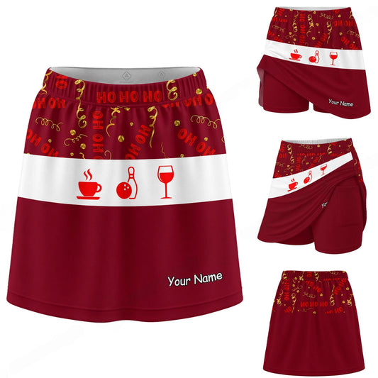 Maxcorners Customized Bowling Trouser Skirts With Shorts Underneath, Festive Christmas Ho Skorts With Pockets