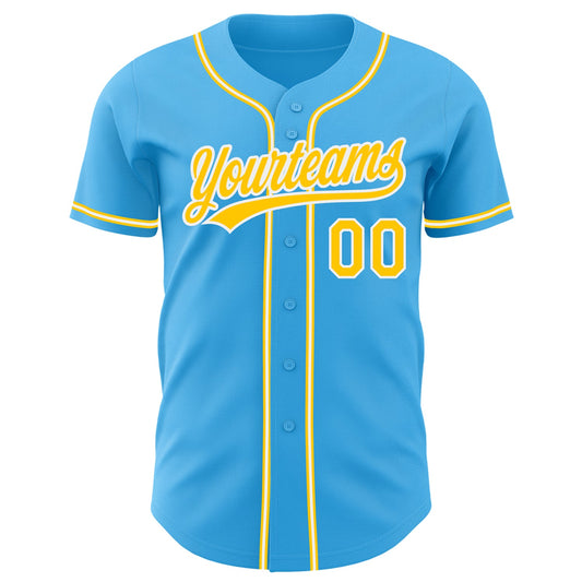 Maxcorners Custom Sky Blue Yellow-White Authentic Baseball Jersey LM2605