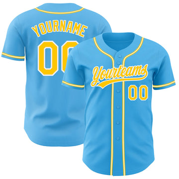 Maxcorners Custom Sky Blue Yellow-White Authentic Baseball Jersey LM2605