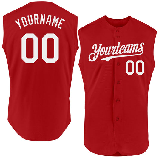 Maxcorners Custom Red White Authentic Sleeveless Baseball Jersey LM2605
