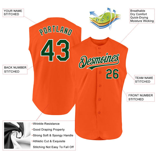 Maxcorners Custom Orange Green-White Authentic Sleeveless Baseball Jersey LM2605