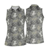 Maxcorners Grey Camo Poodle Dog Pattern Womens Golf Shirt, Womens Polo Shirt, Golf Shirt For Women LM1507