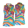 Maxcorners Retro Rainbow Floral Hippie Hawaiian Golf Shirt, Golf Shirts For Women, Women’s Golf Apparel LM1507