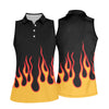 Maxcorners Black Red Yellow Flame Sleeve Golf Shirt, Hawaiian Golf Shirt, Golf Tops For Women LM1507