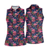 Maxcorners Dark Tropical Pink Flamingo Pattern Golf Shirt, Women’s Golf Apparel, Hawaiian Golf Shirt, Golf Polo For Women LM1507