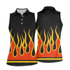 Maxcorners Black Orange Yellow Flame Sleeve Golf Shirt, Golf Polo For Women, Printed Golf Shirt LM1507