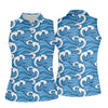 Maxcorners Japanese Wave Golf Shirt, Ocean Wave Pattern Women's Golf Polo, Polo Shirts For Women LM1507