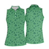 Maxcorners Dark Green Golf Items Seamless Pattern St. Patrick’s Day Shamrock Golf Shirt, Women's Golf Tops, Ladies Golf Polos