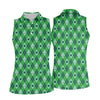 Maxcorners Lucky Four Leaf Clover Golf Ball Pattern Argyle Pattern St Patrick's Day Golf Shirt, Women's Golf Tops