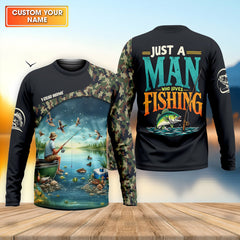 Maxcorners Just A Man Who Loves Fishing Camo Fishing Shirt, Fisherman Gift, SPF Shirt For Men