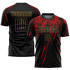 Maxcorners Custom Black Black Old Gold-Red Sublimation Soccer Uniform Jersey LM2605