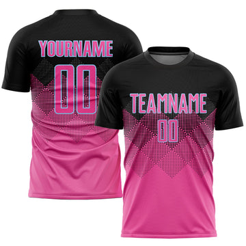 Maxcorners Custom Pink Black-LIght Blue Gradient Square Shape Sublimation Soccer Uniform Jersey LM2605