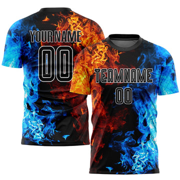 Maxcorners Custom Figure Black-White Flame Sublimation Soccer Uniform Jersey LM2605