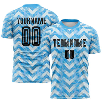 Maxcorners Custom Light Blue Black-White Home Sublimation Soccer Uniform Jersey LM2605
