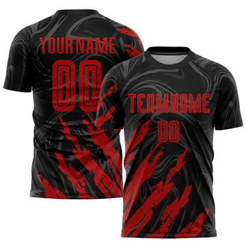 Maxcorners Custom Black Red Sublimation Soccer Uniform Jersey LM2605