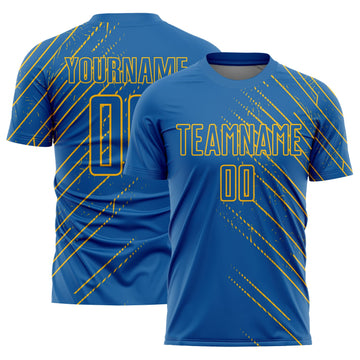Maxcorners Custom Blue Gold Lines Sublimation Soccer Uniform Jersey LM2605
