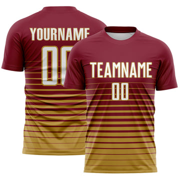 Maxcorners Custom Crimson White-Old Gold Gradient Pinstripe Sublimation Soccer Uniform Jersey LM2605