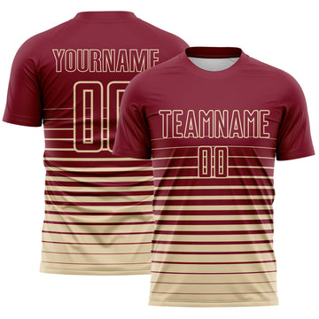 Maxcorners Custom Crimson Cream Gradient Pinstripe Sublimation Soccer Uniform Jersey LM2605
