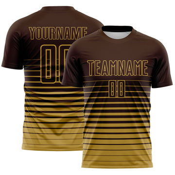 Maxcorners Custom Brown Old Gold Gradient Pinstripe Sublimation Soccer Uniform Jersey LM2605