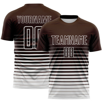 Maxcorners Custom Brown White Gradient Pinstripe Sublimation Soccer Uniform Jersey LM2605