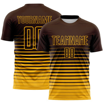 Maxcorners Custom Brown Gold Gradient Pinstripe Sublimation Soccer Uniform Jersey LM2605