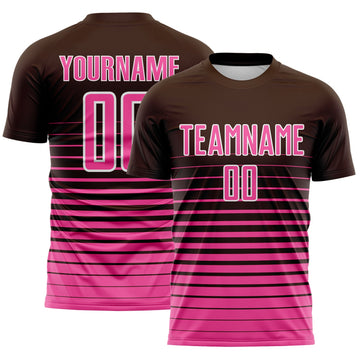 Maxcorners Custom Brown Pink-White Gradient Pinstripe Sublimation Soccer Uniform Jersey LM2605