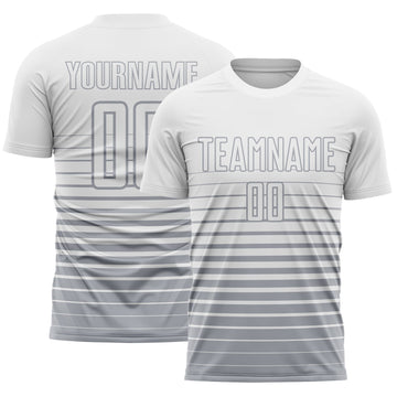 Maxcorners Custom White Gray Gradient Pinstripe Sublimation Soccer Uniform Jersey LM2605