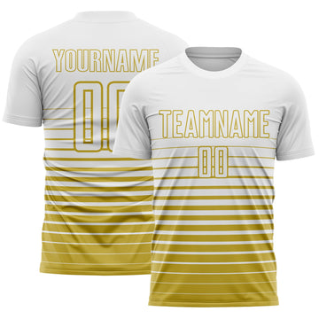 Maxcorners Custom White Old Gold Gradient Pinstripe Sublimation Soccer Uniform Jersey LM2605