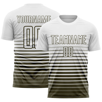 Maxcorners Custom White Olive Gradient Pinstripe Sublimation Soccer Uniform Jersey LM2605