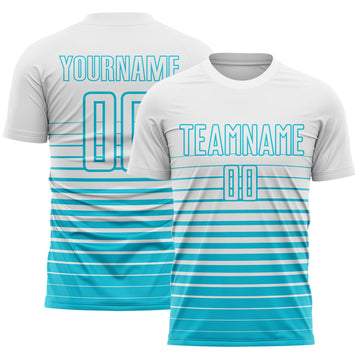 Maxcorners Custom White Lakes Blue Gradient Pinstripe Sublimation Soccer Uniform Jersey LM2605