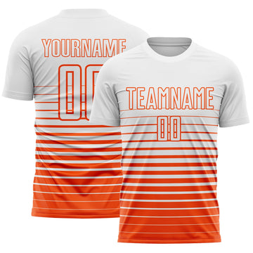 Maxcorners Custom White Orange Gradient Pinstripe Sublimation Soccer Uniform Jersey LM2605