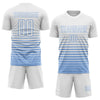 Maxcorners Custom White Light Blue Gradient Pinstripe Sublimation Soccer Uniform Jersey LM2605