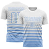 Maxcorners Custom White Light Blue Gradient Pinstripe Sublimation Soccer Uniform Jersey LM2605