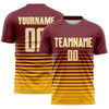 Maxcorners Custom Burgundy White-Gold Gradient Pinstripe Sublimation Soccer Uniform Jersey LM2605