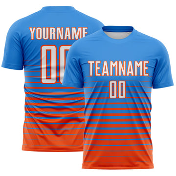 Maxcorners Custom Powder Blue White-Orange Gradient Pinstripe Sublimation Soccer Uniform Jersey LM2605