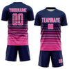 Maxcorners Custom Navy Pink-White Gradient Pinstripe Sublimation Soccer Uniform Jersey LM2605