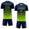 Maxcorners Custom Navy Neon Green Gradient Pinstripe Sublimation Soccer Uniform Jersey LM2605