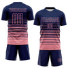 Maxcorners Custom Navy Medium Pink Gradient Pinstripe Sublimation Soccer Uniform Jersey LM2605