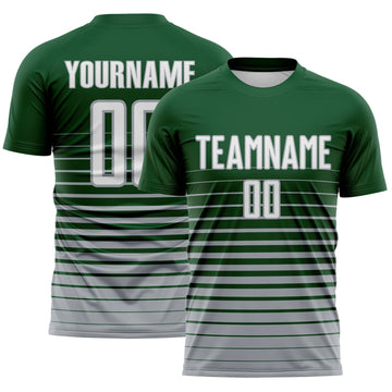 Maxcorners Custom Green White-Gray Gradient Pinstripe Sublimation Soccer Uniform Jersey LM2605