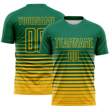 Maxcorners Custom Kelly Green Gold Gradient Pinstripe Sublimation Soccer Uniform Jersey LM2605