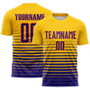 Maxcorners Custom Yellow Dark Purple-Orange Gradient Pinstripe Sublimation Soccer Uniform Jersey LM2605