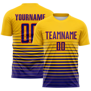 Maxcorners Custom Yellow Dark Purple-Orange Gradient Pinstripe Sublimation Soccer Uniform Jersey LM2605