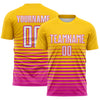 Maxcorners Custom Yellow White-Deep Pink Gradient Pinstripe Sublimation Soccer Uniform Jersey LM2605