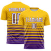 Maxcorners Custom Yellow White-Purple Gradient Pinstripe Sublimation Soccer Uniform Jersey LM2605