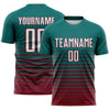 Maxcorners Custom Teal White-Crimson Gradient Pinstripe Sublimation Soccer Uniform Jersey LM2605
